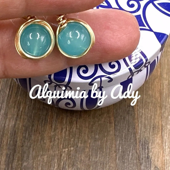 Untreated topaz gold handmade stud minimalist colorful spheres earrings - Picture 2 of 2